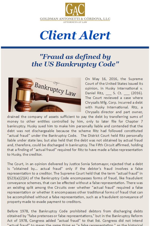 Fraud as defined by the US Bankruptcy Code