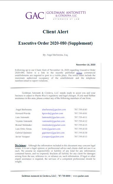 Client Alert: Executive Order 2020-080 (Supplement)
